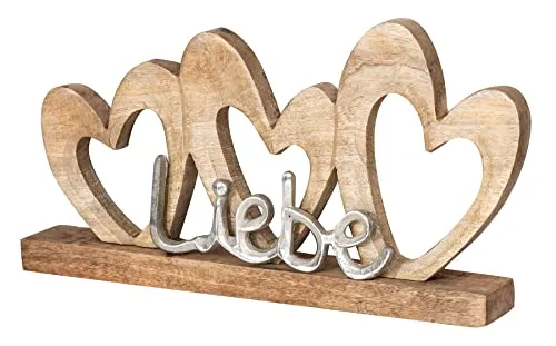 Levandeo® Dekoobjekt Herz 40x22cm - Deko-Objekt aus Mango Holz und Metall, mit liebevollem Schriftzug - ideal für romantische Akzente in jedem Raum.