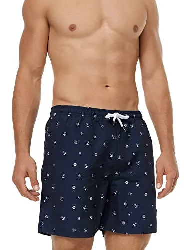 Indicode Herren Maya Badehose | Badeshorts mit 3 Taschen und Tunnelzug in Navy, Größe M - Vielseitige Badeshorts für Männer mit elastischem Bund und praktischen Taschen. Das nautische Muster und der bequeme Schnitt sorgen für einen stylischen Auftritt am Strand.