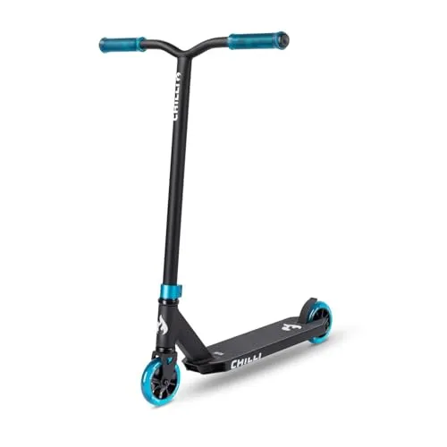 Chilli Pro Scooter Base S | High-End Einsteiger Stunt Scooter in Blau - Kickscooter mit robuster T-Bar und 110 mm PU Rädern, ideal für Anfänger, um Tricks zu lernen und Spaß im Skatepark zu haben.