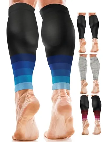aZengear Wadenbandage Muskelfaserriss für Herren, Damen, Fußlose Waden Kompressionsstrümpfe zur Abhilfe bei Schienbeinkantensyndrom und Krämpfen, Sport (Schwarz mit Marineblau, L/XL)