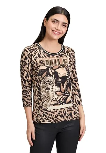 Betty Barclay Damen Basic Shirt mit Print 38, Schwarz/Beige - T-Shirts für Damen, taillierte Passform mit modernem Animal-Print für einen trendigen Look.
