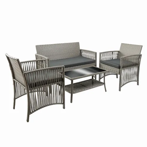 FURNIFY® Gartenmöbel Set EDELHOF 4-teilig Lounge Set mit Sofa, 2 Sesseln & Tisch - Modernes 4-teiliges Lounge Set für Erwachsene. Das Set umfasst ein Sofa, zwei Sessel und einen Tisch, ideal für entspannte Stunden im Freien. Mit bequemen Kissen und robustem Material für langanhaltenden Komfort.