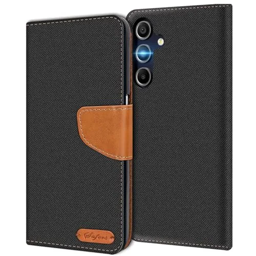 CoolGadget Handyhülle Stoff für Samsung Galaxy A55 5G Textil Wallet Case, Stoff-Design mit Magnetverschluss & Kartenfächern, kompatibel mit Samsung Galaxy A55 5G (6,6 Zoll), Schwarz