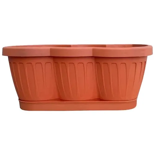 Hossi's Wholesale Blumenkasten 40cm, Balkonkasten mit Wasserspeicher, Pflanzkasten Terracotta im Wellendesign mit passendem Bewässerungsuntersetzer