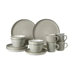 Ritzenhoff & Breker Kombiservice 16-tlg. VISBY - Elegantes Geschirrset - 16-teiliges Kombiservice aus hochwertigem Steinzeug, ideal für vier Personen. Mit rustikalem grauem Design und spülmaschinengeeignet – perfekt für moderne Essbereiche.
