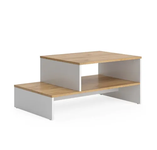 Vicco Couchtisch Amely, Goldkraft Eiche/Weiß, 90 x 55 cm mit Regal - Couchtisch mit praktischem Regal für zusätzlichen Stauraum, ideal für stilvolle und ordentliche Wohnzimmergestaltung.