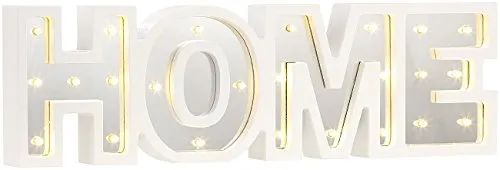 Lunartec Beleuchteter Schriftzug: LED-Schriftzug Home aus Holz & Spiegeln mit Timer & Batteriebetrieb (Holzdeko, Beleuchteter Wand, beleuchtet)