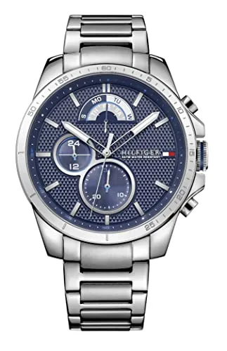 Tommy Hilfiger Multi Zifferblatt Quarz Uhr für Herren - 1791348 - Armbanduhren für Herren mit multifunktionalem Quarz-Uhrwerk, marinem Zifferblatt und wasserabweisend bis 5 bar - ideal für Alltag und Freizeit.