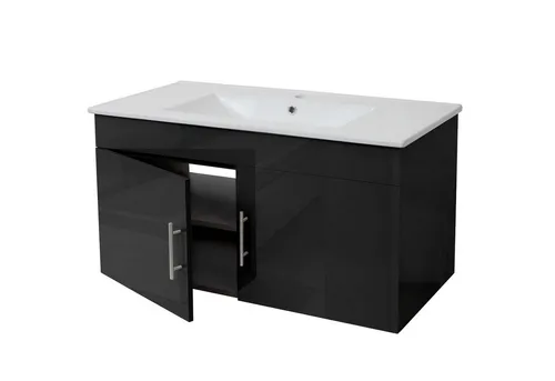 Waschbecken + Unterschrank MCW-D16, Hochglanz schwarz 90cm in schwarz von MCW