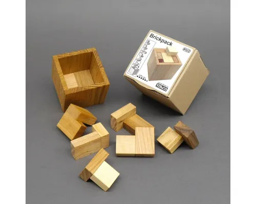 ROMBOL Denkspiele BRICKPACK - Knobelspiel aus Holz - Das BRICKPACK von VINCO ist ein herausforderndes Geduldsspiel aus hochwertigem Holz. Packe die sechs Teile in die Box und erlebe Tüftelspaß! Ideal für Puzzle-Fans und als stilvolles Geschenk.