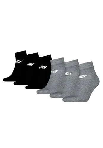 PUMA Unisex Quarter Socken Sneaker knöchelhoch für Damen Herren 6er Pack, Farbe:003 -grey/black, Socken & Strümpfe:43-46