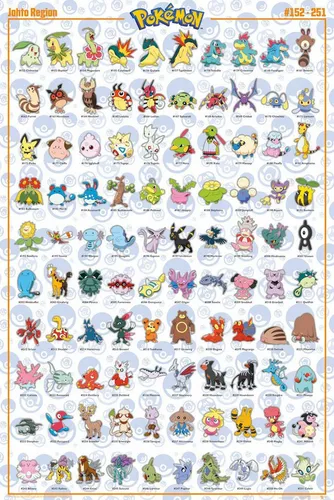 Poster Pokemon - Johto Pokemon Poster - Offiziell lizenziertes TV-Serien Poster in der Größe 61x91,5 cm, ideal für Pokémon-Fans und Sammler.