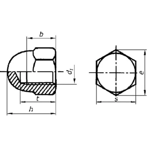 Hutmutter Din 1587 A2 M 3 hohe Form,  rostfrei
