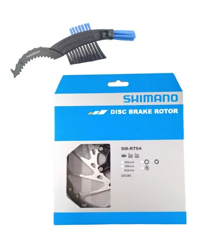 maxxi4you Scheibenbremse Shimano Bremsscheibe SM-RT64 203mm Silber-Schwarz inkl. Kettenbürste