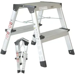 Klappbare Leiter 2 Stufen aus Aluminium - bis 150kg belastbar - Leitern: Unsere multifunktionale Trittleiter aus robustem Aluminium erleichtert alltägliche Aufgaben im Haushalt und Garten. Mit rutschfesten Stufen und einem Gewicht von nur 1,9 kg ist sie sicher und einfach zu transportieren.