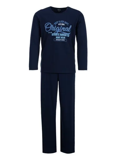 Henry Terre Schlafanzug Pyjama Set Langarm - Original Authentic Nightwear blau XL