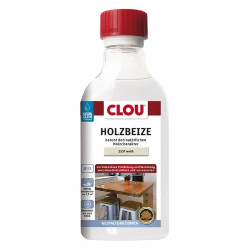 Clou Aqua-Holzbeize Wasserverdünnbar B11 weiss Hart- und Weichhölzer 250 ml