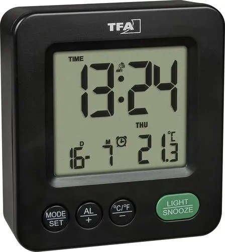 TFA Dostmann 60.2567.01 Funk Wecker Schwarz Alarmzeiten 1