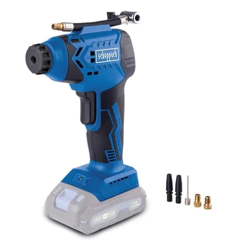 Scheppach Akku-Luftpumpe C-AC20-X 20V Handkompressor - Kompressor für kabelloses Arbeiten, ideal zum Befüllen von Reifen und Sportartikeln – mit 7 bar Druck und LCD-Display für präzise Kontrolle.
