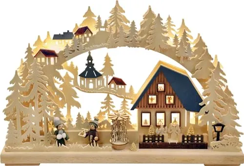 RATAGS 3D-Schwibbogen Pyramidenhaus - Schwibbogen aus hochwertigem Holzdesign (43x30x7cm), handgefertigt und ideal für festliche Dekorationen.