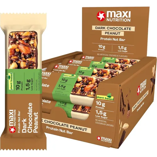 MaxiNutrition Protein Nut Bar, 12 x 46 g Riegel, Dark Chocolate Peanut