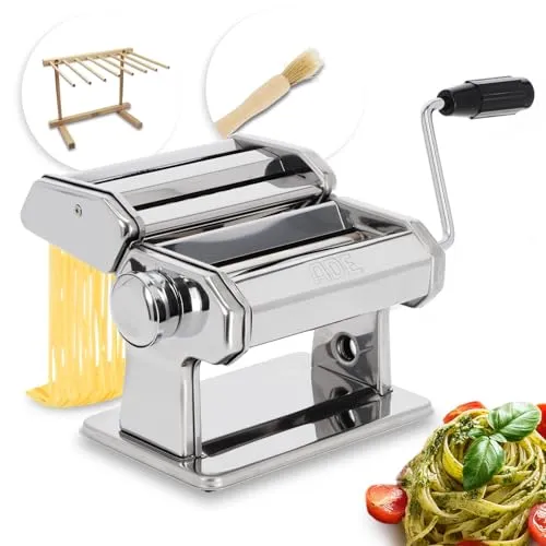 ADE Manuelle Nudelmaschine mit 7 Teigstärken - Nudelmaschinen für frische Pasta: Mit der hochwertigen ADE Nudelmaschine können Sie mühelos Lasagne, Spaghetti und Fettuccine herstellen. Inklusive Nudeltrockner und Reinigungspinsel für optimale Ergebnisse.