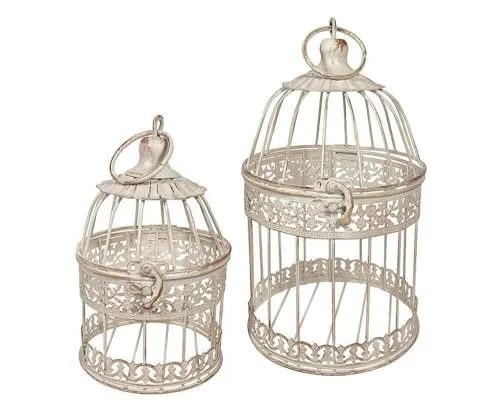 Deko Vogelkäfig Dekokäfig Set 2 Käfige Nostalgie Voliere Antik-Stil Weiß