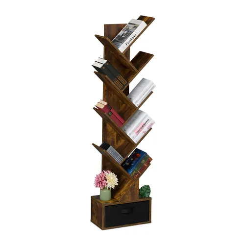 Bücherregal Bücherbaum - Schmaler Bücherturm in Baumform - Stylisches Bücherregal in Baumform, perfekt für kleine Räume. Mit mehr als 6 Regalfächern bietet es viel Platz für Bücher und Deko. Ideal für Wohnzimmer, Schlafzimmer oder Arbeitszimmer.