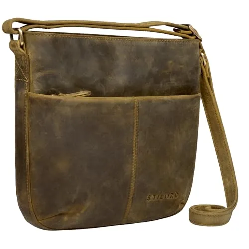 STILORD 'Lucy' Crossbody Bag Damen Leder Vintage Ledertasche Umhängetasche Modern für Freizeit Ausgehen Shopping Handtasche Echtleder, Farbe:mittel - braun