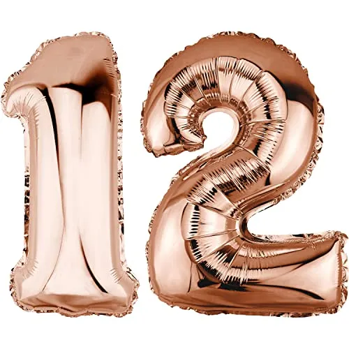 DekoRex Folienballon Rosegold 82cm Geburtstag Jubiläum Hochzeit Deko (Zahl 12)