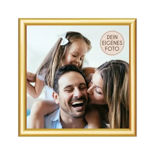 Wackadoo personalisierte Geschenke mit Bilderrahmen 10x10 Gold Fotodruck Bild Geschenk für Frauen und Männer Poster mit Wunschmotiv eigenes Foto