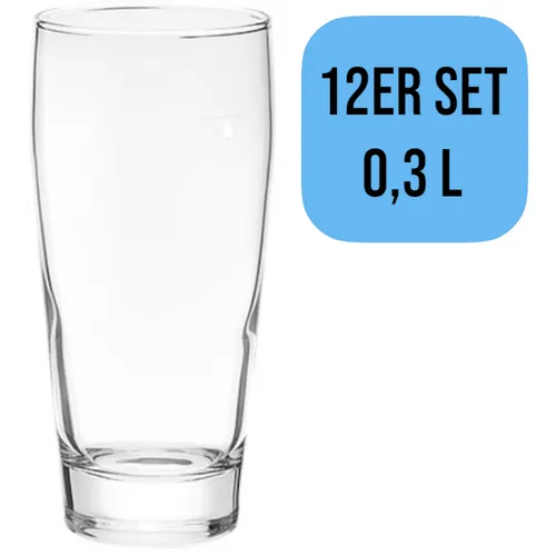 van Well Bierglas Willybecher 0,3 L - 12er Set - Biergläser in Gastronomiequalität, spülmaschinenfest und ideal für Haushalt oder Camping, perfekt für Bier, Saft und Softgetränke.