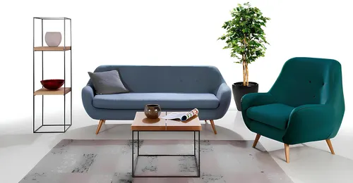 Sofa 2 Sitzer Design Polster Modern Textil Sofas Zweisitzer Blau Chesterfield