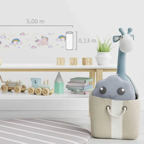 Tapetenborte Einhorn & Regenbogen für Kinderzimmer – Rosa, Weiß