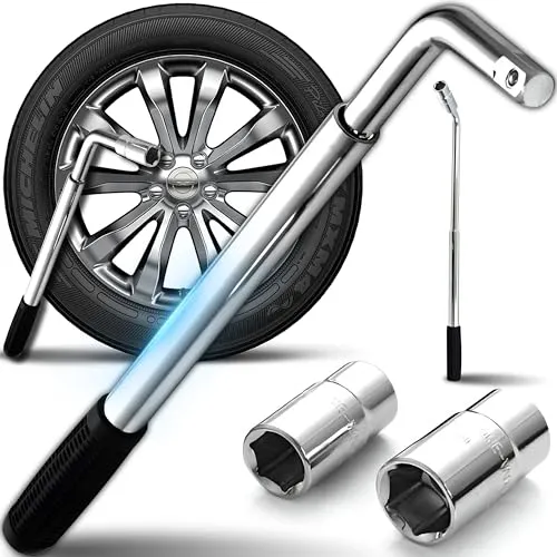 Retoo Radschlüssel Teleskop 17/19mm & 21/23mm - Kreuzschlüssel mit rutschfestem Griff und Teleskoparm für einfaches Reifenwechseln. Robustes Chrom-Vanadium-Stahl sorgt für Langlebigkeit und hohe Korrosionsbeständigkeit.