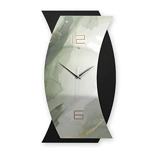 Kreative Feder 3D Designer-Wanduhr abstrakte Funkuhr 50x28cm Schwarz in modernem Metallic-Look ohne Tickgeräusche (Green, leises Funkuhrwerk)