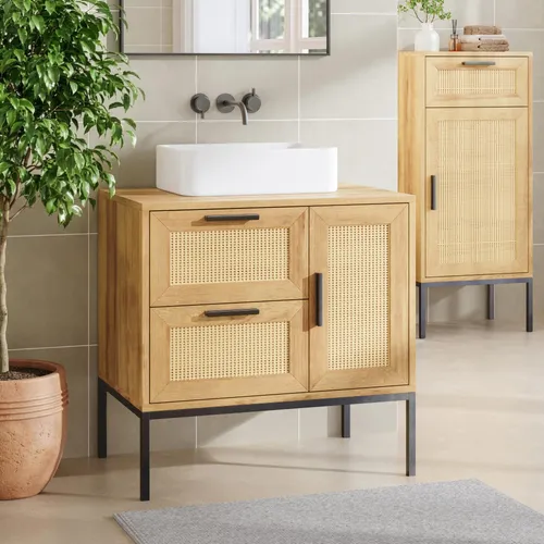 Waschbeckenunterschrank 'Marhasa' in Rattanoptik