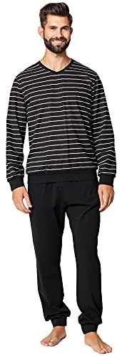 Ladeheid Herren Schlafanzug Zweiteiler Langarm Pyjama - Hochwertiger Langarm Pyjama aus Baumwolle, ideal für gemütliche Nächte. Bequemer Schnitt mit breitem Gummiband, zwei Seitentaschen und perfekt zum Entspannen zu Hause.