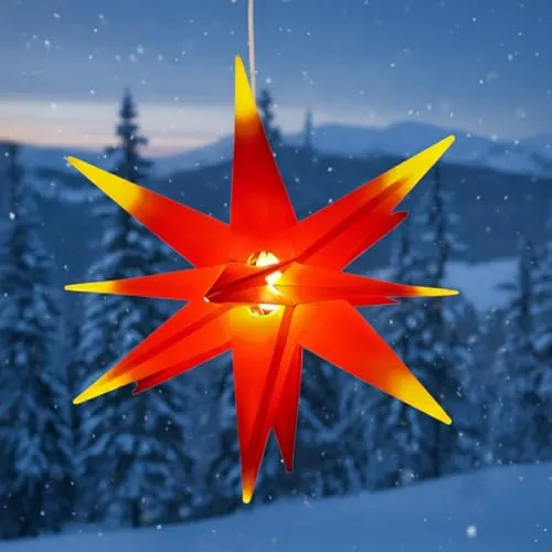 GURU SHOP 3D Außenstern Kaspar, Weihnachtsstern mit 18 Spitzen - Wetterfester Faltstern für die Weihnachtszeit, ideal für Terrassen und Balkone. Inklusive 7 m Kabel und energiesparendem LED Leuchtmittel für stimmungsvolles Licht.