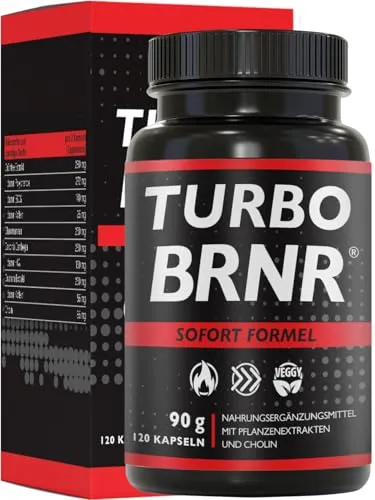 Produktbild BRNR TURBO BRNR Sofort Stoffwechsel Formel mit Cholin, Grüntee Extrakt, Glucomannan, Garcinia Cambogia, Guarana, 120 Kapseln