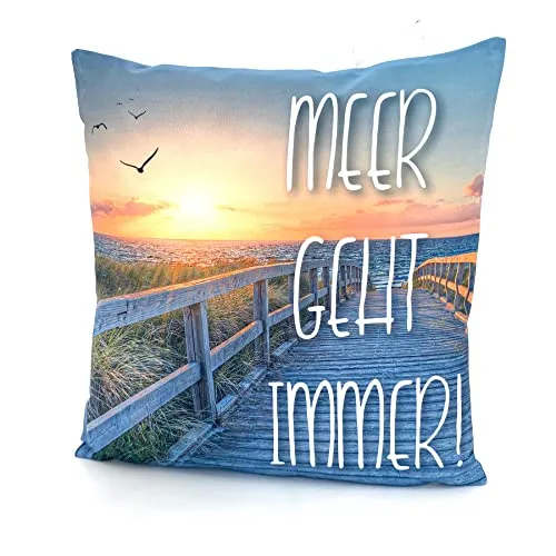 heimtexland ® Outdoorkissen mit Füllung Garten Dekokissen 45x45 schmutz- und wasserabweisend Deko Kissen Outdoor Typ688 Meer geht Immer