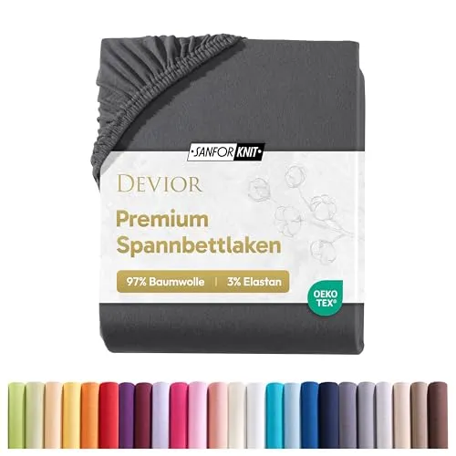 Devior Premium Spannbettlaken 140x200cm - 160x220cm für Boxspringbetten bis 32cm, 100% Baumwolle, Anthrazit – 190 g/m² Anti-Statisches, atmungsaktives Bettlaken mit Einlaufschutz, Matratzenbezug Grau
