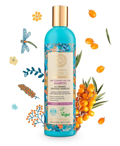 Natura Siberica Oblepikha Shampoo 400 ml - Shampoo für normales bis fettiges Haar, reinigt gründlich und stärkt die Haarfasern für gesundes, glänzendes Haar.