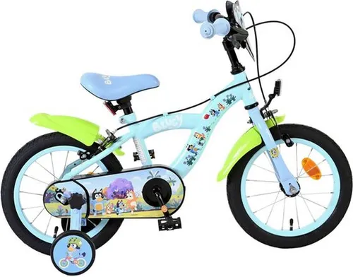 Bluey Kinderfahrrad 14 Zoll - Hellblau mit Handbremsen - Fröhliches 14-Zoll-Kinderfahrrad für Bluey-Fans! Mit zwei Handbremsen, abnehmbaren Stützrädern und verstellbarer Sattelhöhe. Sicher und stylisch für kleine Abenteurer!
