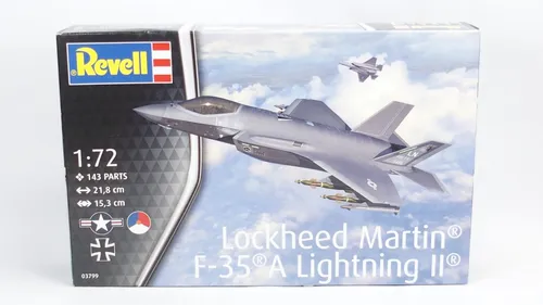 Revell 03799 Lockheed Martin F-35 A Lightning II Modellbausatz 1:72 - Flugzeuge, präziser 1:72 Bausatz des modernen Düsenflugzeugs, ideal für Modellbau-Enthusiasten und Sammler.