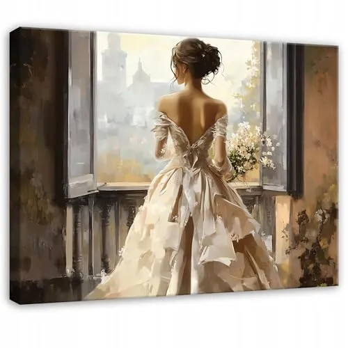 WallArena Leinwandbild Frau 60x40 cm in beige von Wallarena