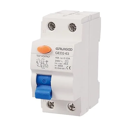 GOMETY Fehlerstromschutzschalter, FI-Schalter 40A DIN-Hutschiene, RCD 30mA, 2-Polig 40A, Schutzschalter für Solaranlage