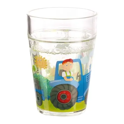 HABA Glitzerbecher Traktor – Kinderbecher mit funkelndem Glitzer-Effekt, perfekt für Wasser, Saft & Tee, Praktisch für kleine Hände – 2011680001