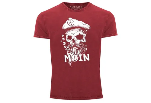 Neverless® Herren Vintage Shirt Moin Kapitän Totenkopf Anker Rot XL - Stylisches Vintage Shirt mit norddeutschem 