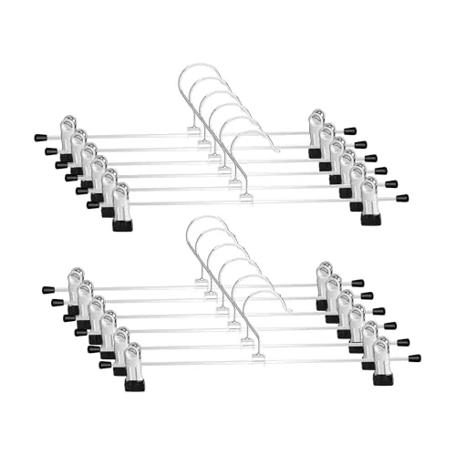 WEIDMAX Hosenbügel, 12 Stück, platzsparende Rock-Kleiderbügel mit Clips, verstellbar, rutschfest, für Mantel, Anzug, Rock, strapazierfähig, verchromt, Kleiderhaken